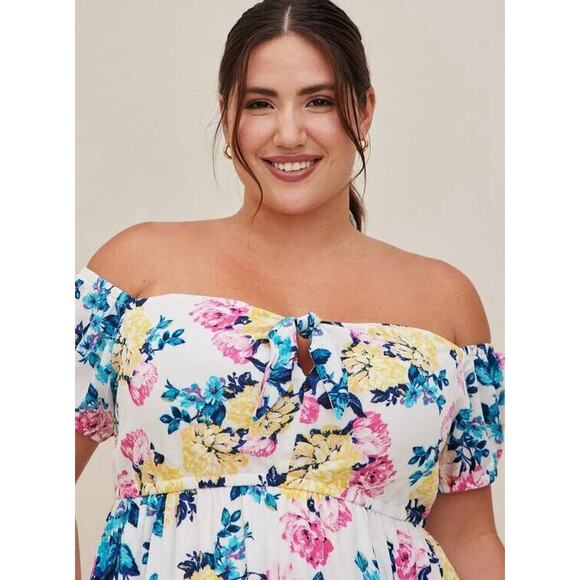 Torrid Colorful Floral Mini Gauze Puff Sleeve Skater Dress Plus Size 2X Boho - Picture 4 of 11